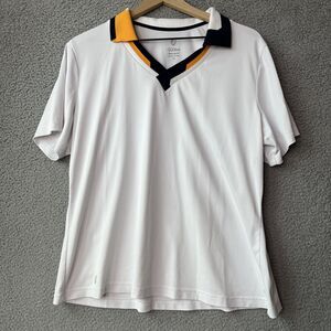 GGBlue Polo Top XL Luxe Sport Short Sleeve Orange White Golf Preppy Performance